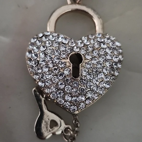 Heart Lock and Key Gold Tone Chain Pendant Necklace - Picture 10 of 16